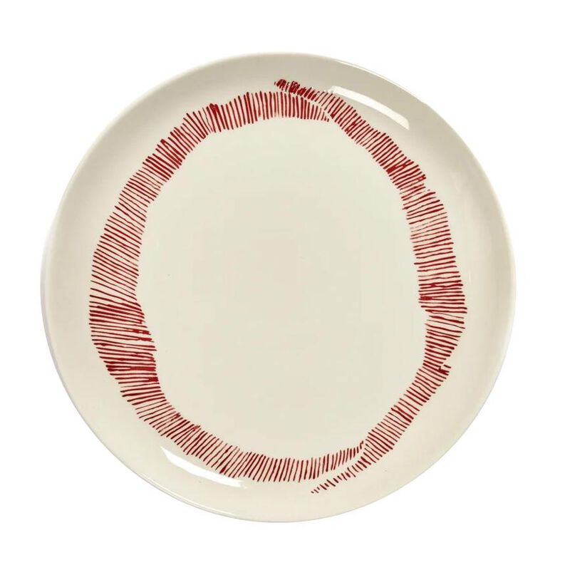 Ottolenghi Feast High Plate White Swirl Stripes Red Set Of 2 image number 0